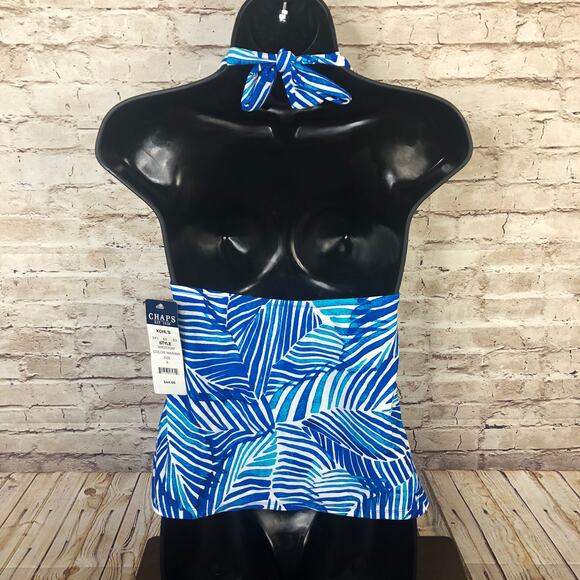 NEW CHAPS Womens 6 Tropical Leaf Print Tankini Swim Top Marina Blue - Picture 7 of 8